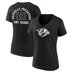 NHL,Custom Nashville Predators Women's Personalized Name & Number Monochrome V-Neck T-Shirt - Black