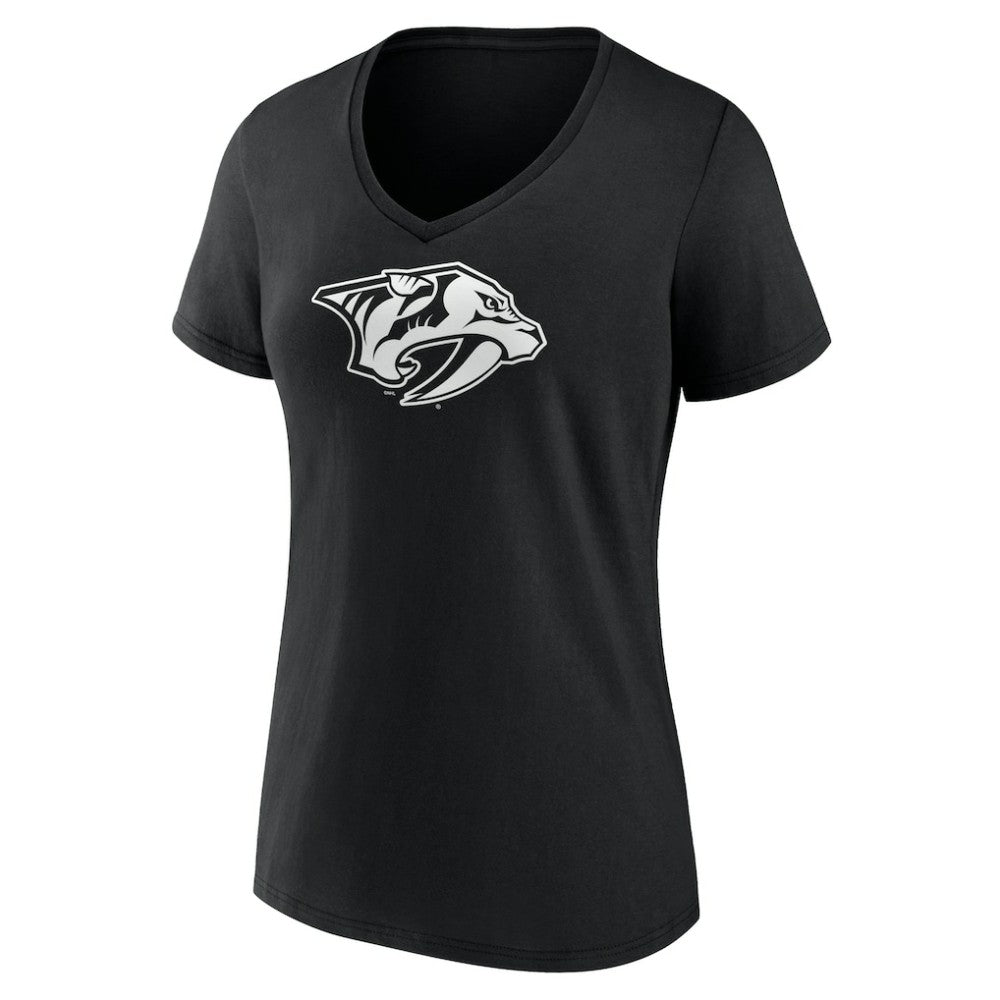 NHL,Custom Nashville Predators Women's Personalized Name & Number Monochrome V-Neck T-Shirt - Black
