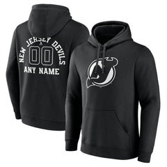 NHL,Custom New Jersey Devils Personalized Name & Number Monochrome Pullover Hoodie - Black