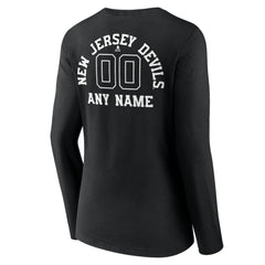NHL,Custom New Jersey Devils Women's Personalized Name & Number Monochrome Long Sleeve V-Neck T-Shirt - Black