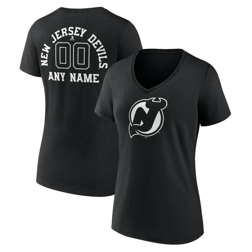 NHL,Custom New Jersey Devils Women's Personalized Name & Number Monochrome V-Neck T-Shirt - Black