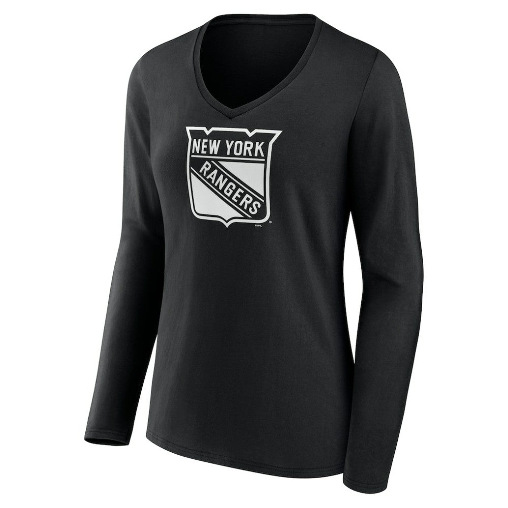 NHL,Custom New York Rangers Women's Personalized Name & Number Monochrome Long Sleeve V-Neck T-Shirt - Black