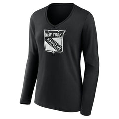 NHL,Custom New York Rangers Women's Personalized Name & Number Monochrome Long Sleeve V-Neck T-Shirt - Black