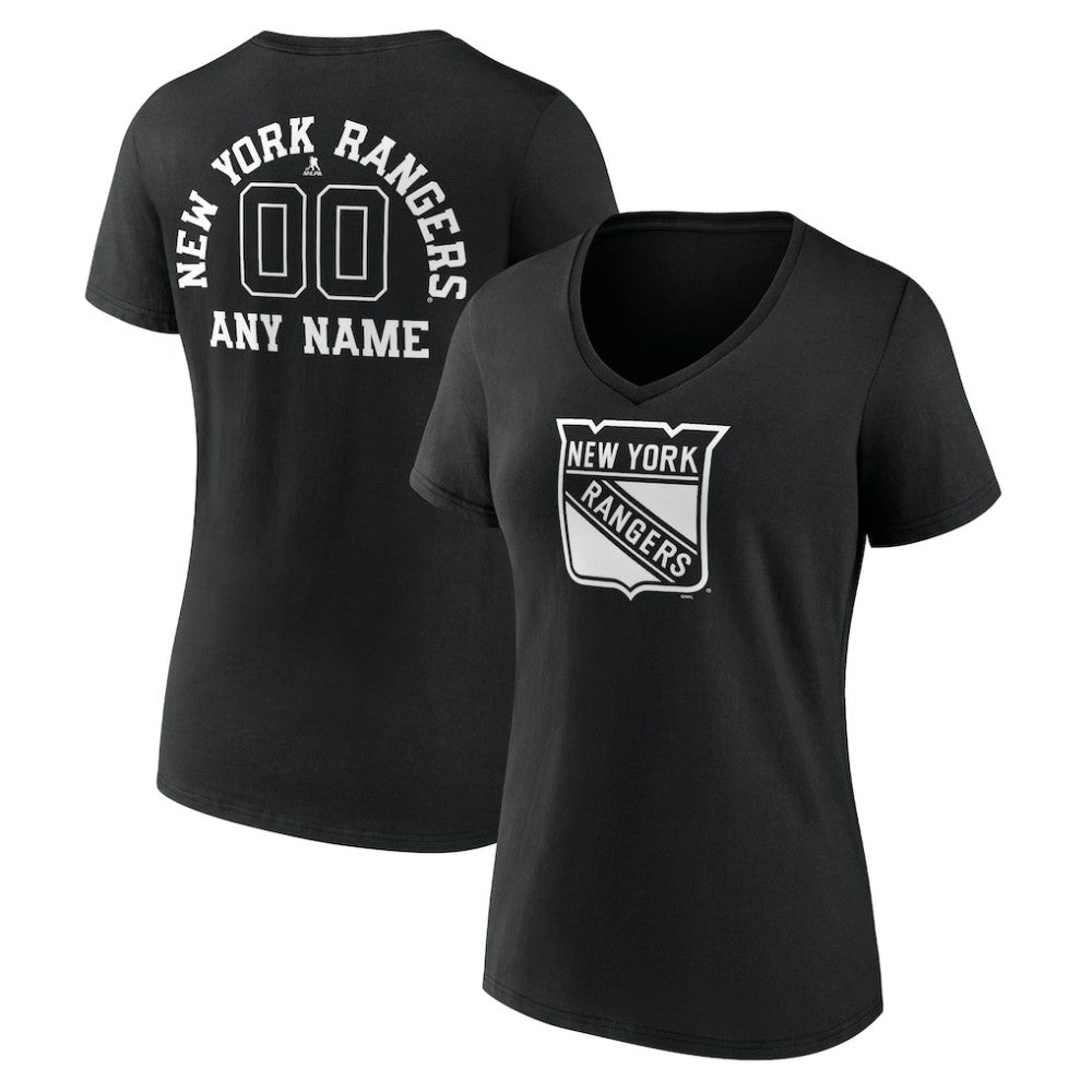 NHL,Custom New York Rangers Women's Personalized Name & Number Monochrome V-Neck T-Shirt - Black