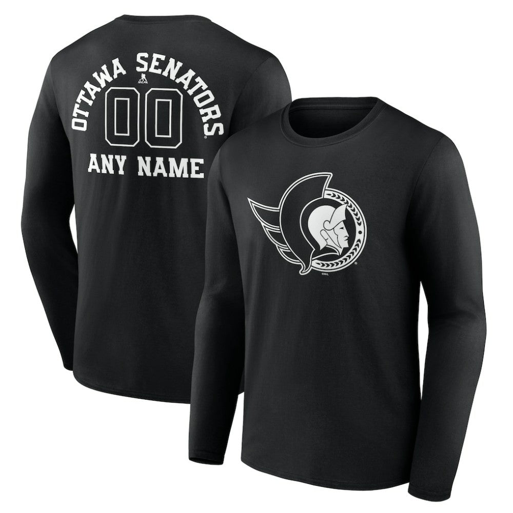 NHL,Custom Ottawa Senators Personalized Name & Number Monochrome Long Sleeve T-Shirt - Black