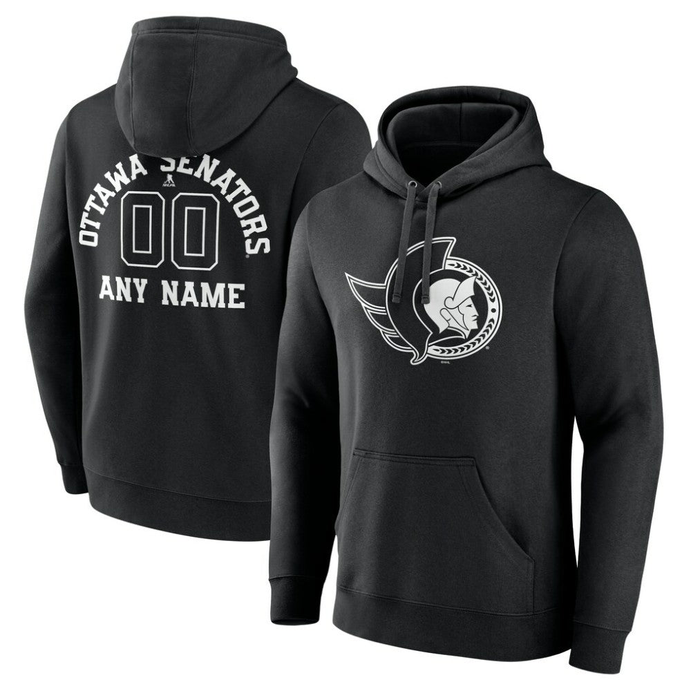 NHL,Custom Ottawa Senators Personalized Name & Number Monochrome Pullover Hoodie - Black