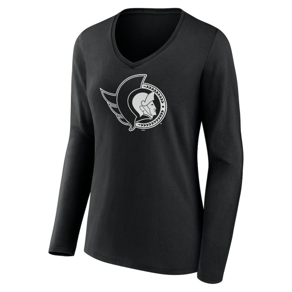 NHL,Custom Ottawa Senators Women's Personalized Name & Number Monochrome Long Sleeve V-Neck T-Shirt - Black