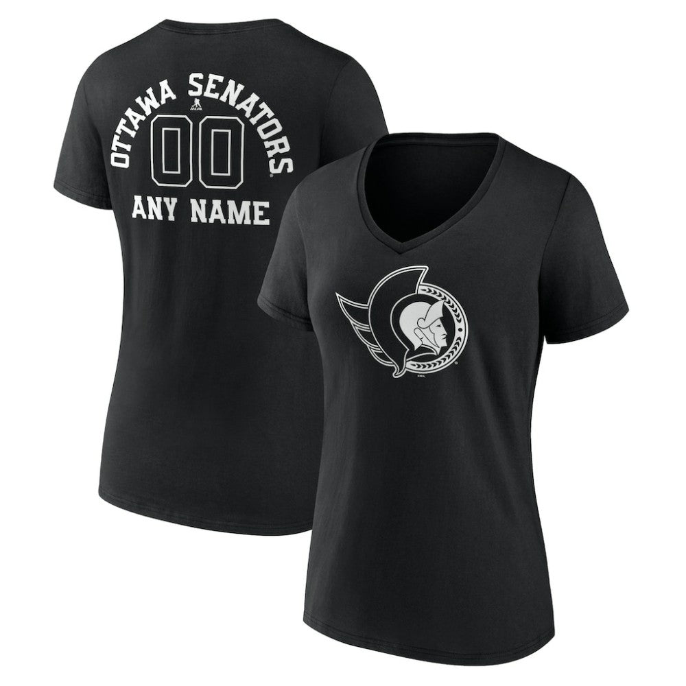 NHL,Custom Ottawa Senators Women's Personalized Name & Number Monochrome V-Neck T-Shirt - Black