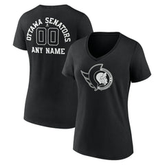 NHL,Custom Ottawa Senators Women's Personalized Name & Number Monochrome V-Neck T-Shirt - Black