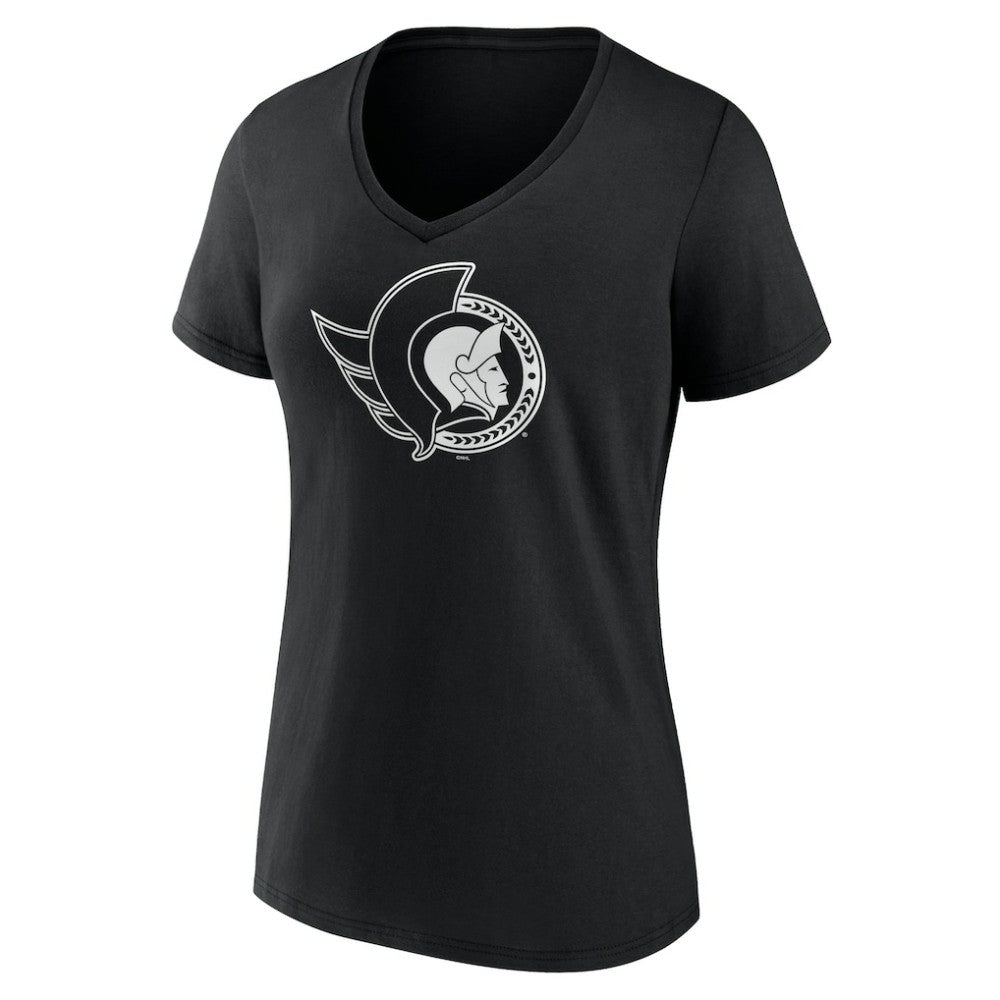 NHL,Custom Ottawa Senators Women's Personalized Name & Number Monochrome V-Neck T-Shirt - Black