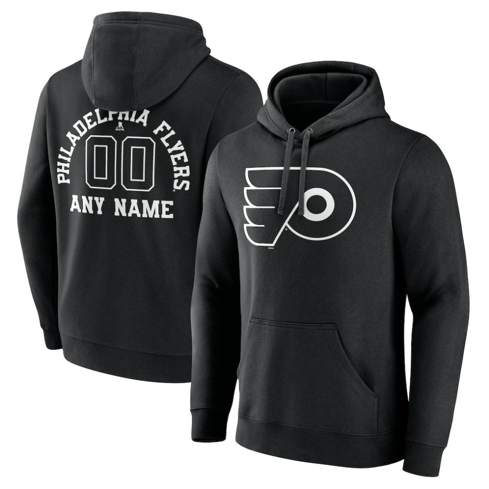 NHL,Custom Philadelphia Flyers Personalized Name & Number Monochrome Pullover Hoodie - Black