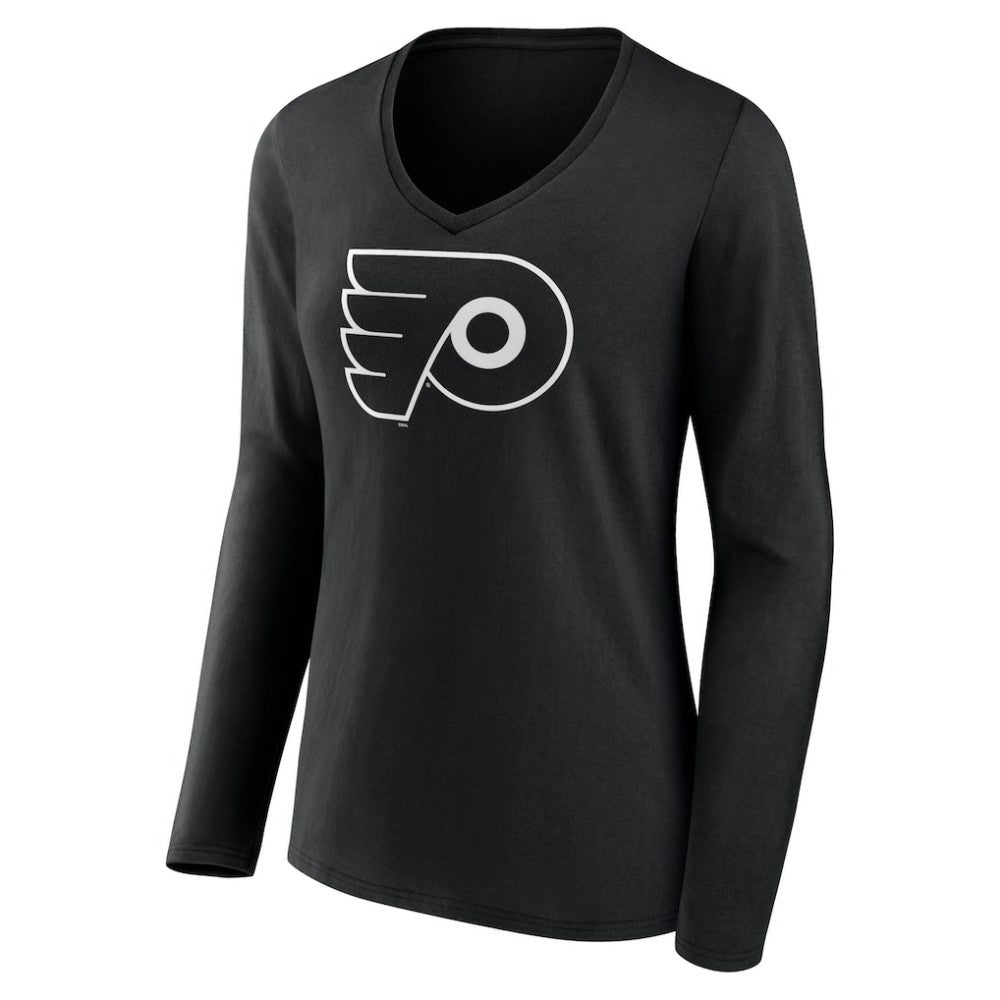 NHL,Custom Philadelphia Flyers Women's Personalized Name & Number Monochrome Long Sleeve V-Neck T-Shirt - Black