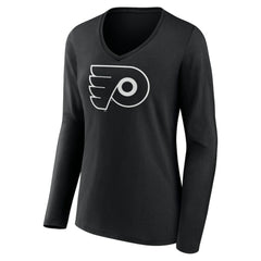NHL,Custom Philadelphia Flyers Women's Personalized Name & Number Monochrome Long Sleeve V-Neck T-Shirt - Black