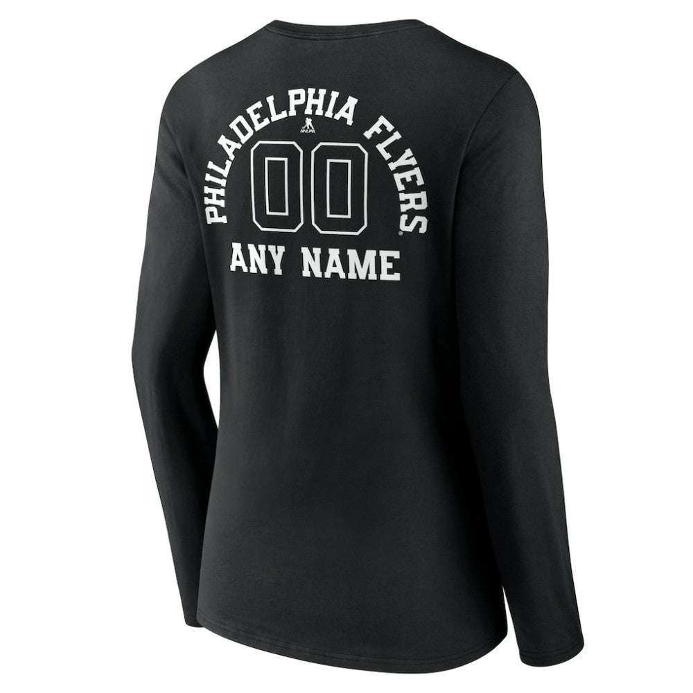 NHL,Custom Philadelphia Flyers Women's Personalized Name & Number Monochrome Long Sleeve V-Neck T-Shirt - Black