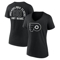 NHL,Custom Philadelphia Flyers Women's Personalized Name & Number Monochrome V-Neck T-Shirt - Black