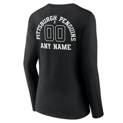 NHL,Custom Pittsburgh Penguins Women's Personalized Name & Number Monochrome Long Sleeve V-Neck T-Shirt - Black
