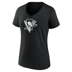 NHL,Custom Pittsburgh Penguins Women's Personalized Name & Number Monochrome V-Neck T-Shirt - Black