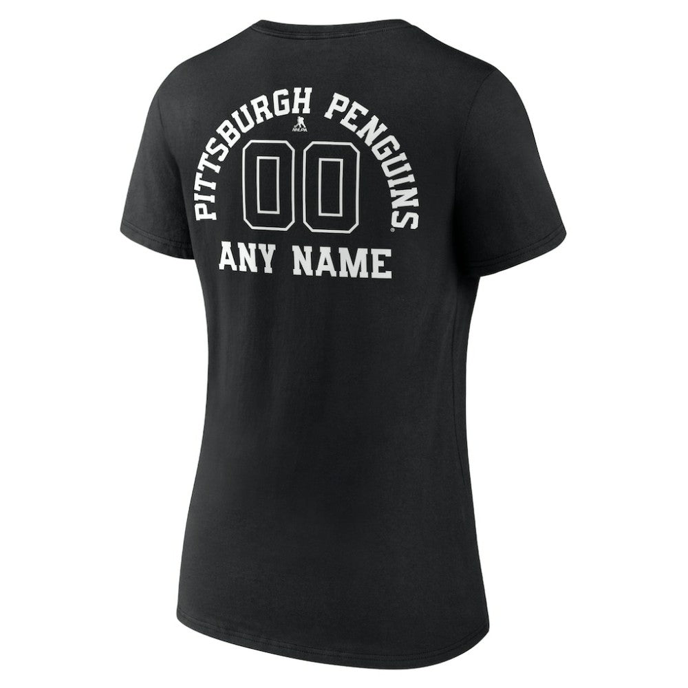 NHL,Custom Pittsburgh Penguins Women's Personalized Name & Number Monochrome V-Neck T-Shirt - Black