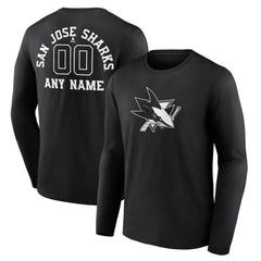 NHL,Custom San Jose Sharks Personalized Name & Number Monochrome Long Sleeve T-Shirt - Black