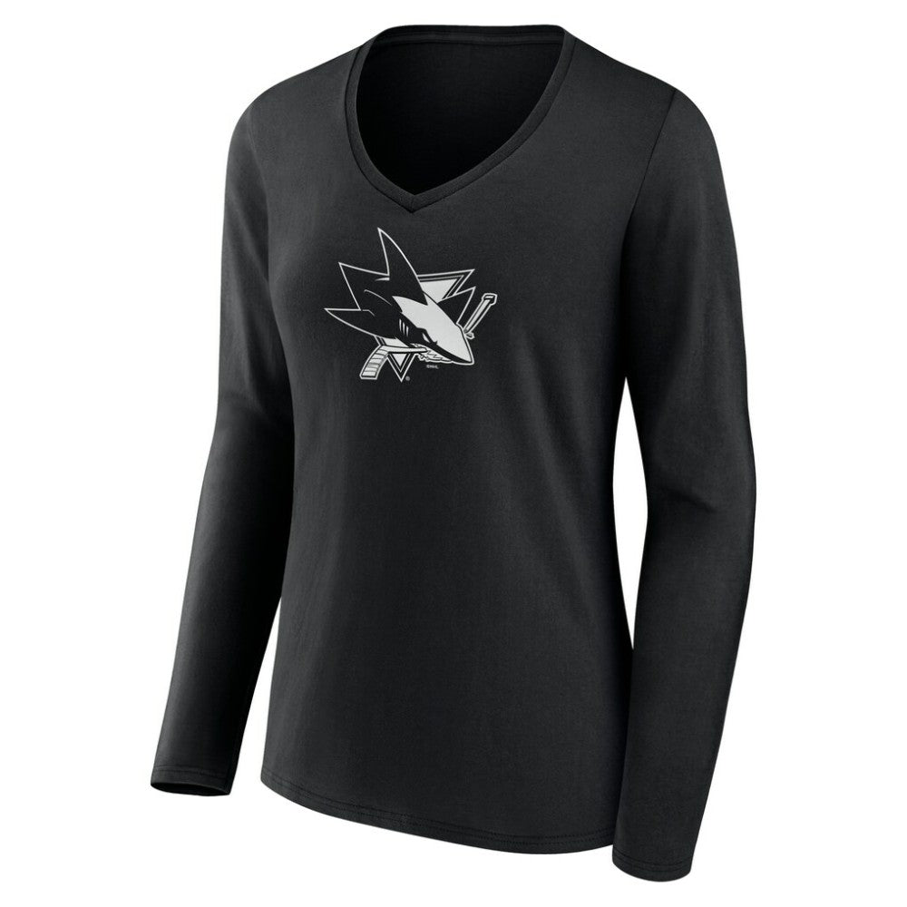 NHL,Custom San Jose Sharks Women's Personalized Name & Number Monochrome Long Sleeve V-Neck T-Shirt - Black
