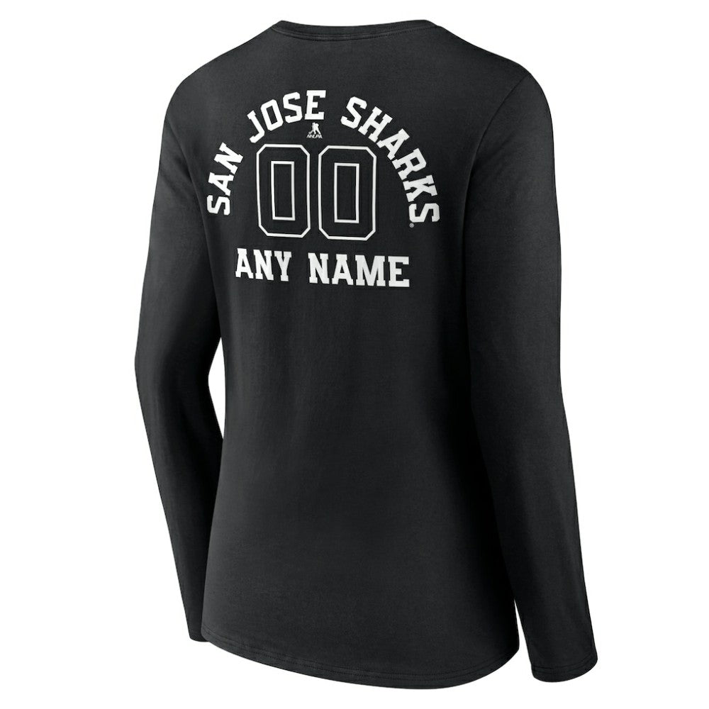 NHL,Custom San Jose Sharks Women's Personalized Name & Number Monochrome Long Sleeve V-Neck T-Shirt - Black