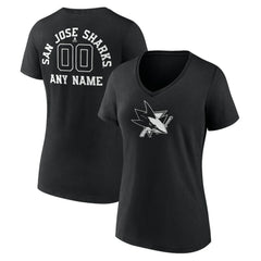 NHL,Custom San Jose Sharks Women's Personalized Name & Number Monochrome V-Neck T-Shirt - Black
