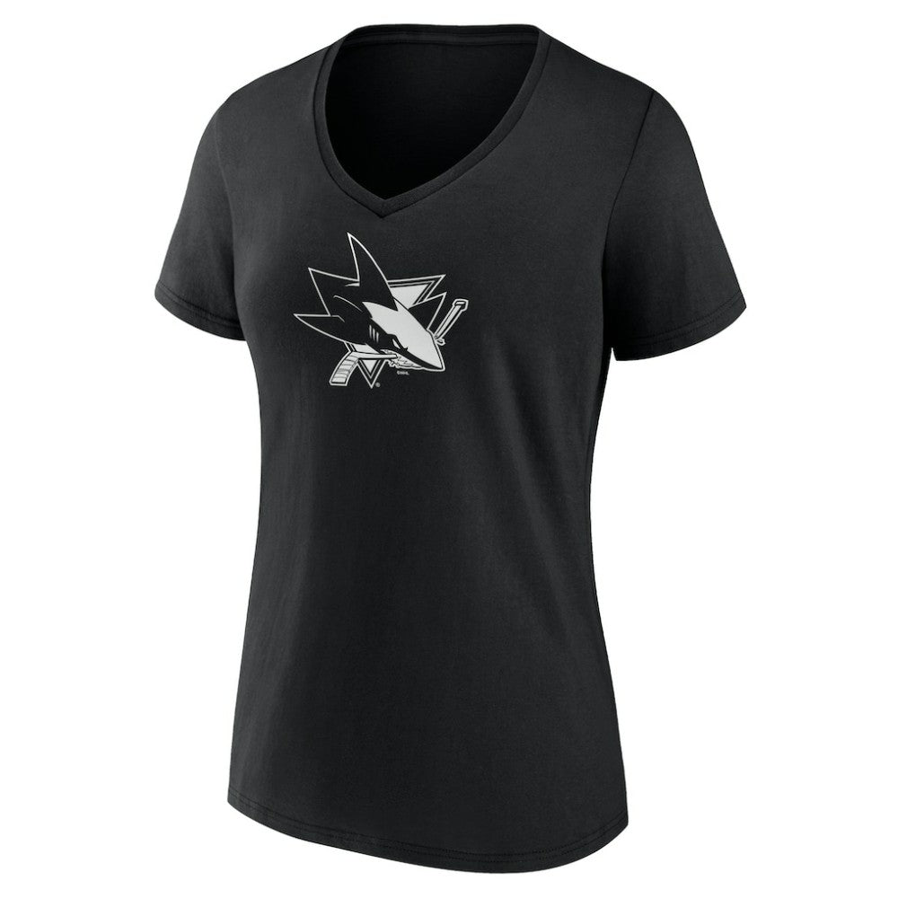 NHL,Custom San Jose Sharks Women's Personalized Name & Number Monochrome V-Neck T-Shirt - Black