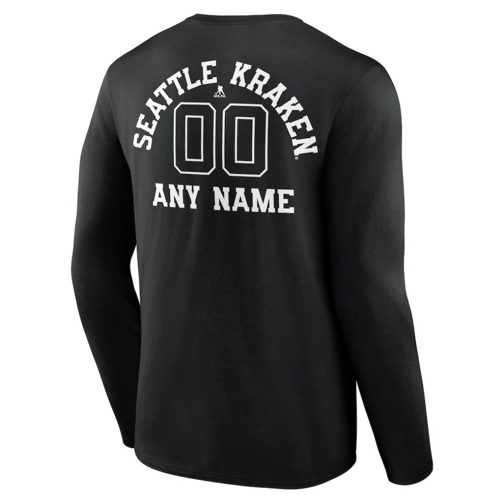 NHL,Custom Seattle Kraken Personalized Name & Number Monochrome Long Sleeve T-Shirt - Black