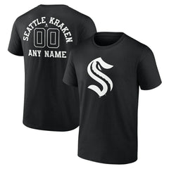 NHL,Custom Seattle Kraken Personalized Name & Number Monochrome T-Shirt - Black