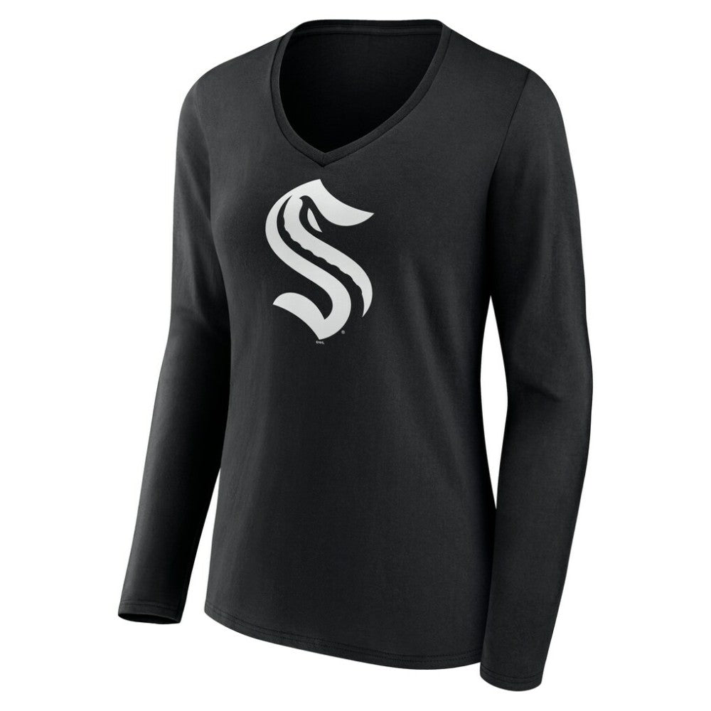 NHL,Custom Seattle Kraken Women's Personalized Name & Number Monochrome Long Sleeve V-Neck T-Shirt - Black