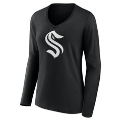 NHL,Custom Seattle Kraken Women's Personalized Name & Number Monochrome Long Sleeve V-Neck T-Shirt - Black