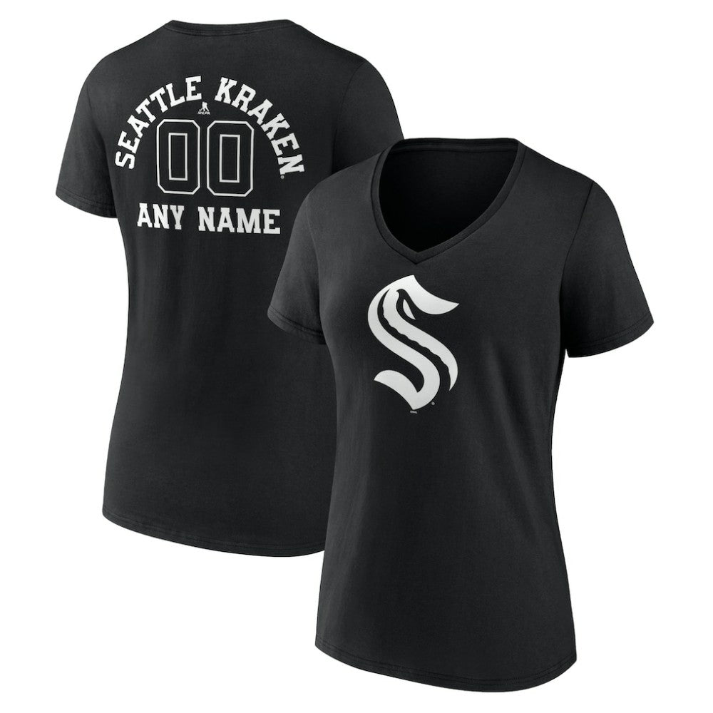 NHL,Custom Seattle Kraken Women's Personalized Name & Number Monochrome V-Neck T-Shirt - Black