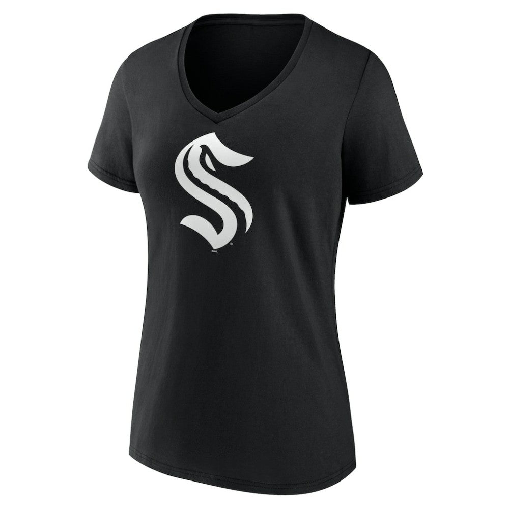 NHL,Custom Seattle Kraken Women's Personalized Name & Number Monochrome V-Neck T-Shirt - Black