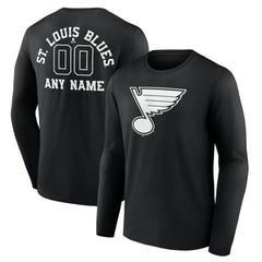 NHL,Custom St. Louis Blues Personalized Name & Number Monochrome Long Sleeve T-Shirt - Black