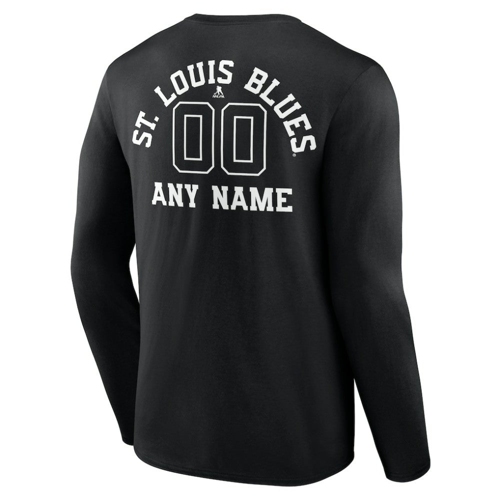 NHL,Custom St. Louis Blues Personalized Name & Number Monochrome Long Sleeve T-Shirt - Black