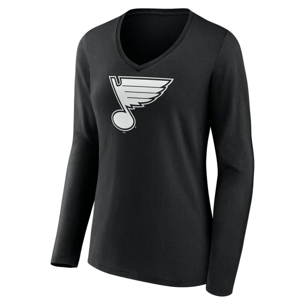 NHL,Custom St. Louis Blues Women's Personalized Name & Number Monochrome Long Sleeve V-Neck T-Shirt - Black