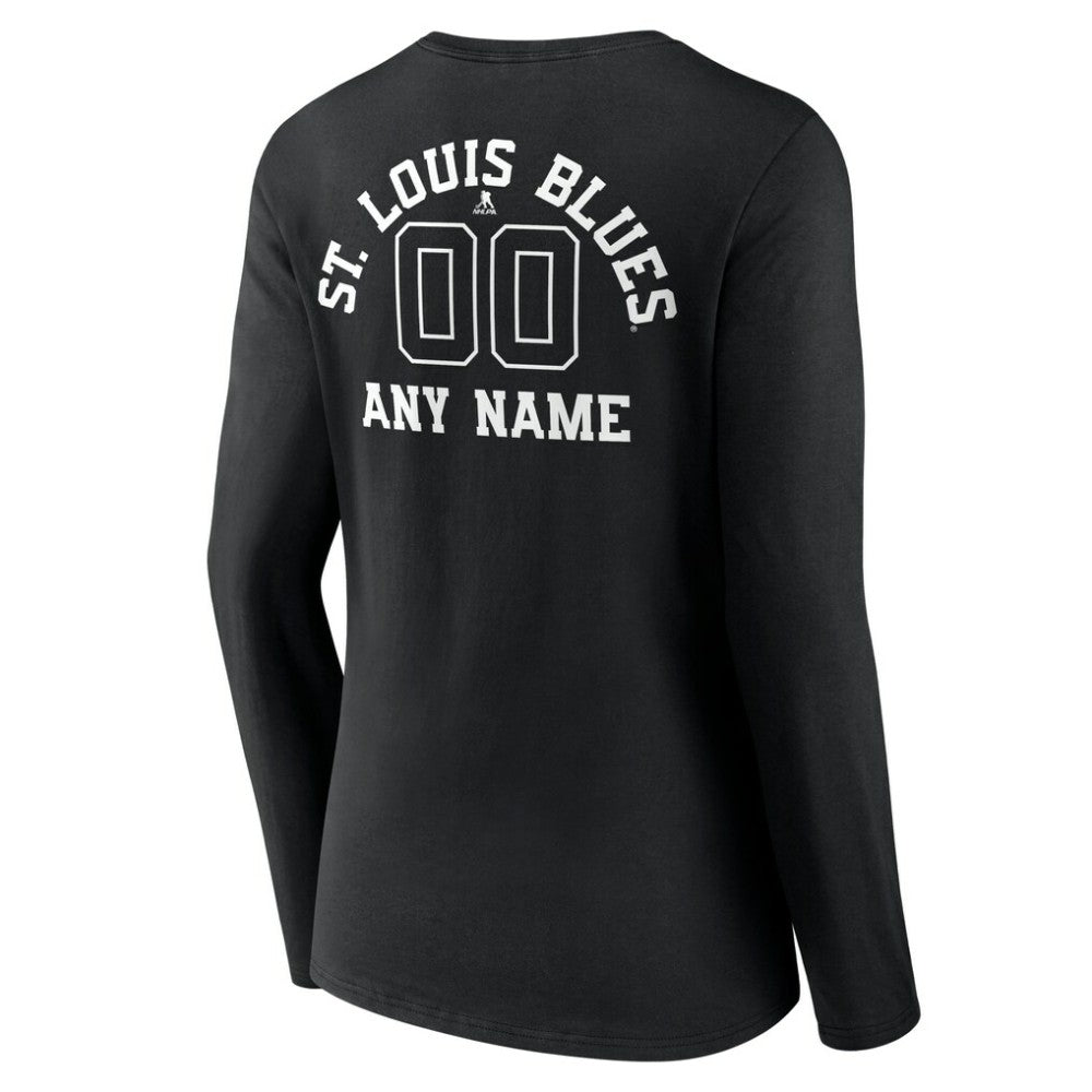 NHL,Custom St. Louis Blues Women's Personalized Name & Number Monochrome Long Sleeve V-Neck T-Shirt - Black
