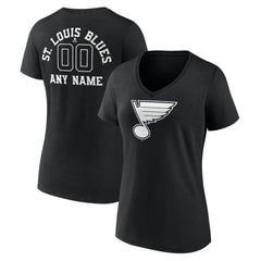 NHL,Custom St. Louis Blues Women's Personalized Name & Number Monochrome V-Neck T-Shirt - Black