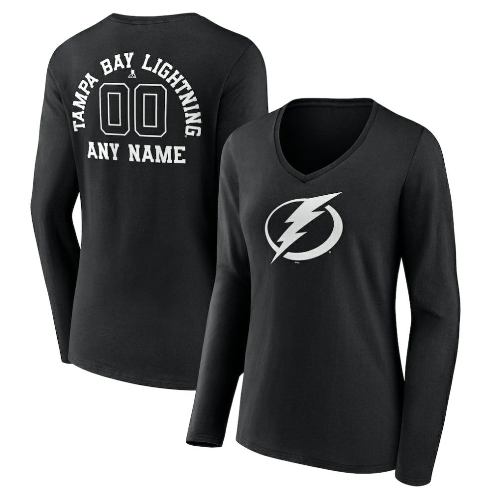 NHL,Custom Tampa Bay Lightning Women's Personalized Name & Number Monochrome Long Sleeve V-Neck T-Shirt - Black