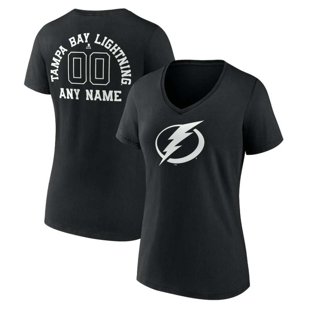 NHL,Custom Tampa Bay Lightning Women's Personalized Name & Number Monochrome V-Neck T-Shirt - Black