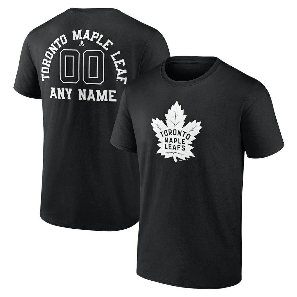 NHL,Custom Toronto Maple Leafs Personalized Name & Number Monochrome T-Shirt - Black