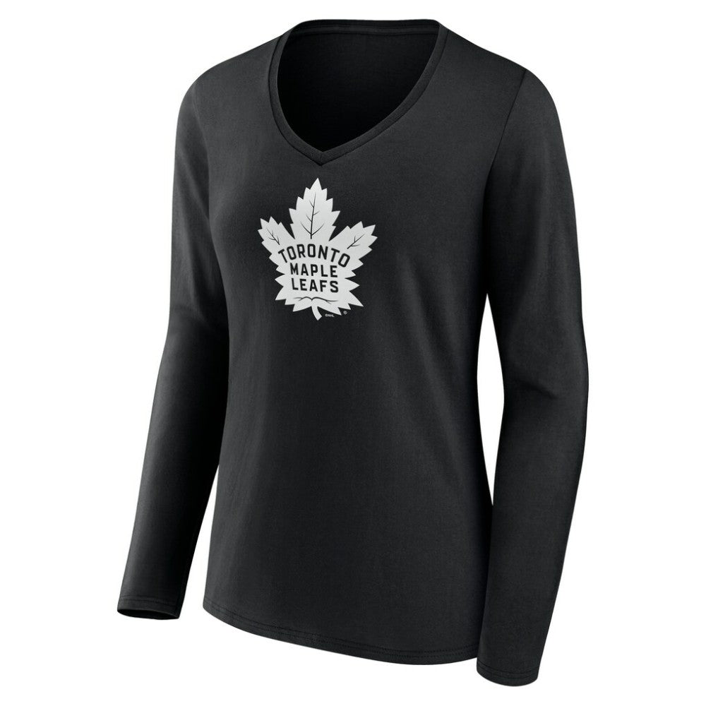 NHL,Custom Toronto Maple Leafs Women's Personalized Name & Number Monochrome Long Sleeve V-Neck T-Shirt - Black