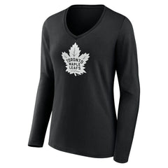 NHL,Custom Toronto Maple Leafs Women's Personalized Name & Number Monochrome Long Sleeve V-Neck T-Shirt - Black