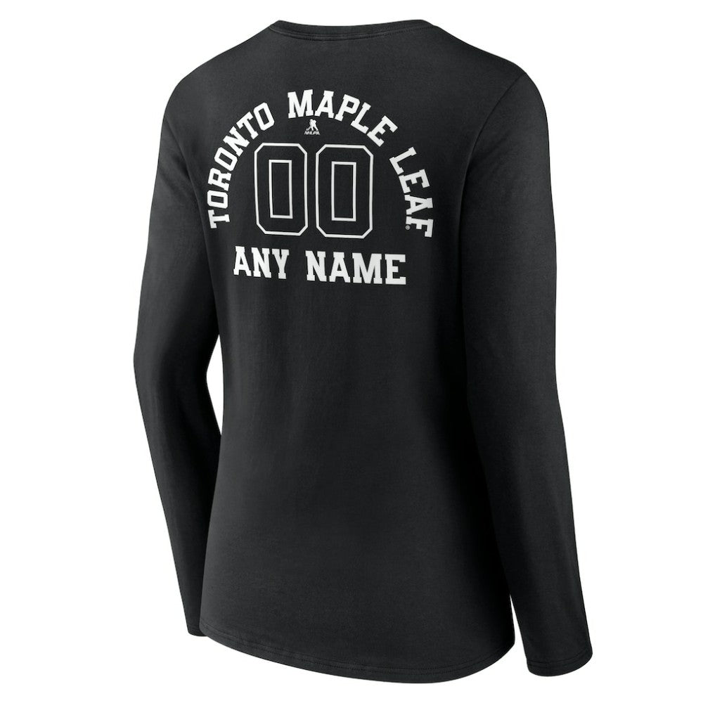 NHL,Custom Toronto Maple Leafs Women's Personalized Name & Number Monochrome Long Sleeve V-Neck T-Shirt - Black