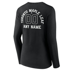 NHL,Custom Toronto Maple Leafs Women's Personalized Name & Number Monochrome Long Sleeve V-Neck T-Shirt - Black