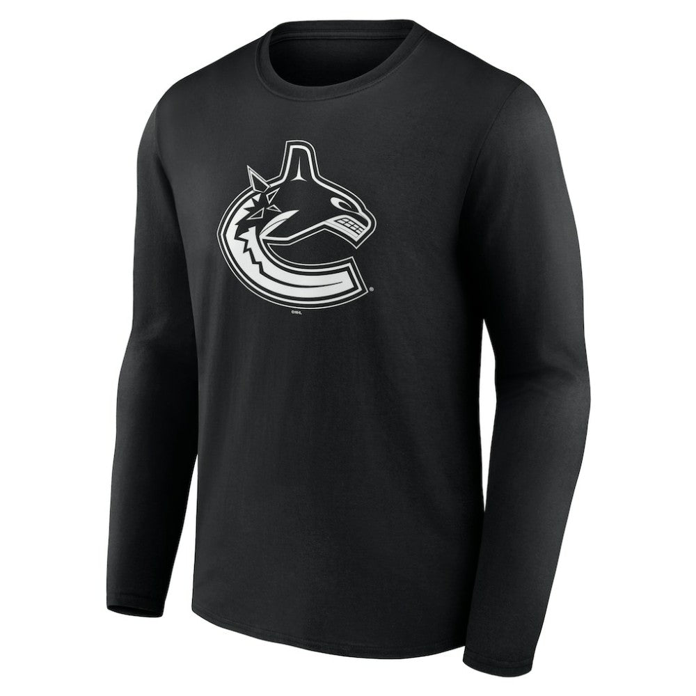 NHL,Custom Vancouver Canucks Personalized Name & Number Monochrome Long Sleeve T-Shirt - Black