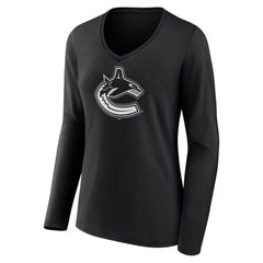 NHL,Custom Vancouver Canucks Women's Personalized Name & Number Monochrome Long Sleeve V-Neck T-Shirt - Black