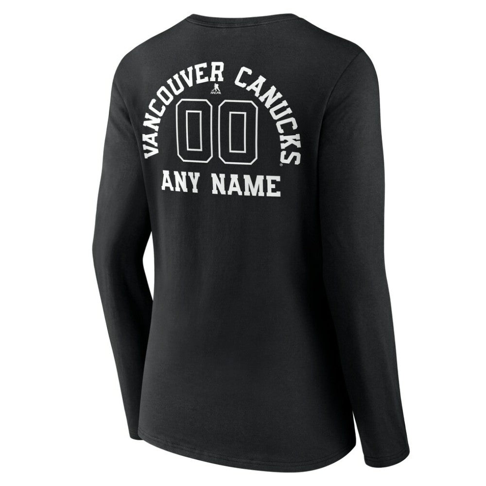 NHL,Custom Vancouver Canucks Women's Personalized Name & Number Monochrome Long Sleeve V-Neck T-Shirt - Black