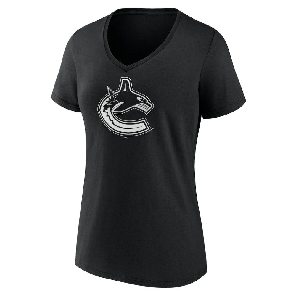 NHL,Custom Vancouver Canucks Women's Personalized Name & Number Monochrome V-Neck T-Shirt - Black