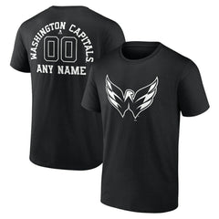NHL,Custom Washington Capitals Personalized Name & Number Monochrome T-Shirt - Black